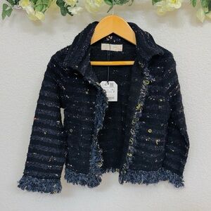 Zara • Navy Tweed-Look Cropped Jacket with Multicolor Flecks